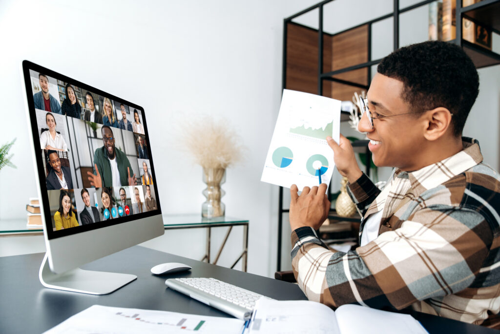 Business team using Microsoft Teams for online meetings and collaboration